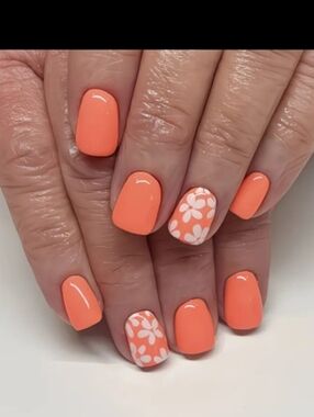 🔥3/$21 Peach Floral Press On Nails - Glossy Square Set
